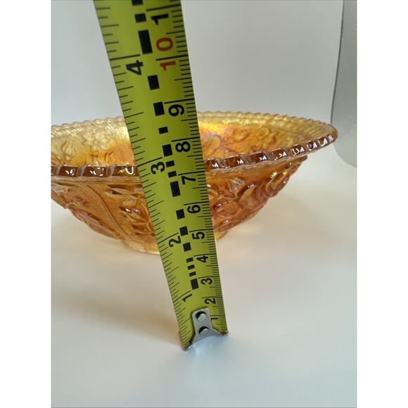 Marigold Carnival Glass Rose Pattern‎ Iridescent Bowl Decorative Vintage Dish 8” - Picture 9 of 9